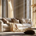 Living elegante rinnovato con interventi di relooking d’interni, arredi valorizzati, nuova palette colori, tessili e illuminazione calda